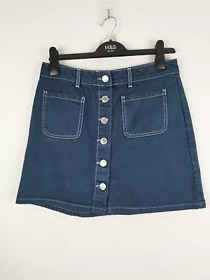 Miss Selfridge UK 14 Blue Cotton A Line Denim Skirt Button Through • £12.99