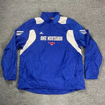 Adidas Mens Jacket 2XL Blue SMU Mustangs Team Issued 1/4 Zip Windbreaker Coat • $29.95