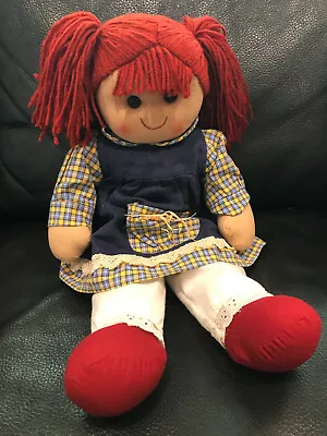 Soft Rag Doll Checked Dress Red Hair Approx 42cm Collectibles • $19.99