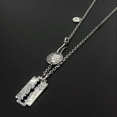 Sterling Silver Razer Blade Pendant Vintage Liberty Coin Pendant Necklace Unique • $74.50