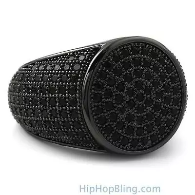 Iced  Out Round Black CZ Micro Pave Hip Hop Bling Ring Fully Bust Down Jewelry • $19.95