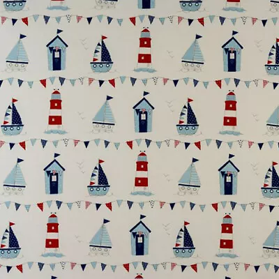 £7.99 • Buy Fryetts Wipe Clean Tablecloth Cotton Oilcloth PVC Sail Boats And Beach Huts Blue
