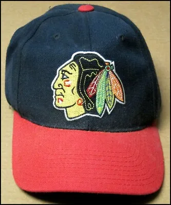 1990s Chicago Blackhawks Used Adjustable Hockey Team Logo Hat Snap On Cap NHL • $14.99