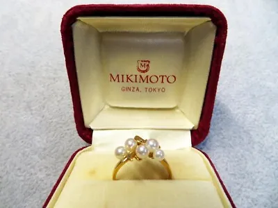 MIKIMOTO Vintage Akoya Baby Pearl K18 Yellow Gold Ribbon Ring Size 5.5US • £293.27