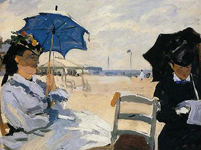 Art Oil Painting Claude Monet - The Beach At Trouville With Women Umbrella • $69.29