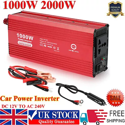 £35.99 • Buy 2000W Peak Car Converter Power Inverter DC 12V To AC 240V Invertor UK Socket USB