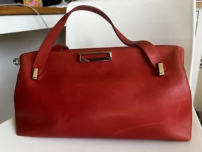 Mauro Governa Leather Handbag Purse Red Orange Made In ITALY Unique Closure • $179.80