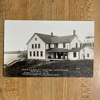 West Bay Lake Resort Main Building CISCO Wisconsin RPPC Vilas County Photo 1910s • $19.50