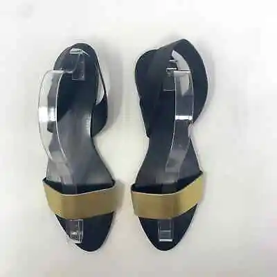 $36.79 • Buy ZARA Flat Metallic Slingback Leather Sandals In Black And Gold US Size 9 EUR 40