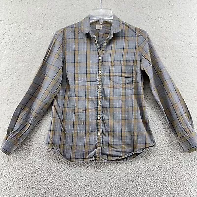 J Crew Perfect Shirt Womens S Gray Blue Yellow Plaid LS Collared Button Up Shirt • $14.99