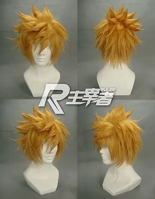 Kingdom Hearts Roxas Short Flip Out Golden Blonde Cosplay Wig + Free Wigs Cap • $18