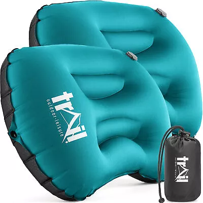 Inflatable Camping Pillow Large Travel Cushion Back Neck Support (2 Pack) Trail • £15.39