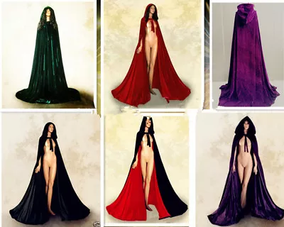 Halloween Velvet Hooded Cloak Medieval Cape Witchcraft Wicca Robe Larp Gothic • $36.09