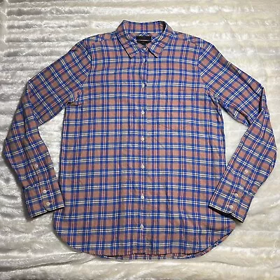 J Crew Shirt Womens Size 6 Orange Blue Check Plaid Boy Fit Button Up Long Sleeve • $16