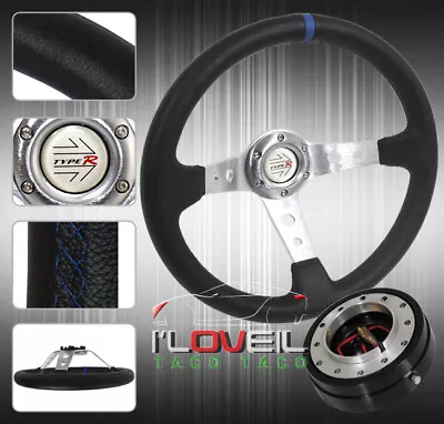 350mm Pvc Leather Steering Wheel W/ Black 1.5  Slim Quick Release & Horn Button • $50.99