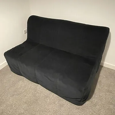 IKEA LYCKSELE LÖVÅS 2 Seater Double Sofa Bed With Dark Blue/Black Cover • £115