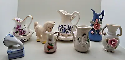 Lot Of 8 Vintage Miniature Pitchers Gramophone And A Pony  Assorted Styles • $13.57