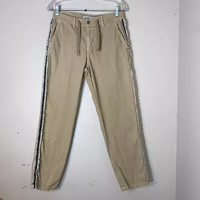 Zara Pants Women's Medium Khaki Tapered Drawstring Boho Fringe Pants Size 4 • $6.97