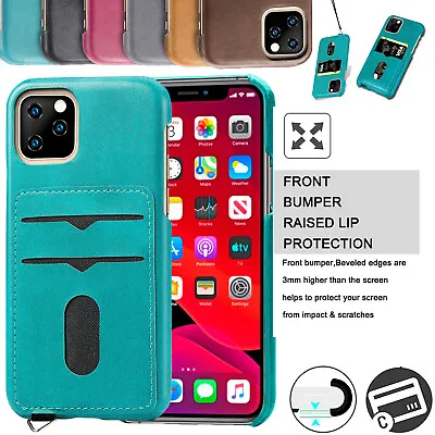 For IPhone 11 Pro Max Shockproof Leather Credit Card Slot Wallet Case Back Cover • £3.98