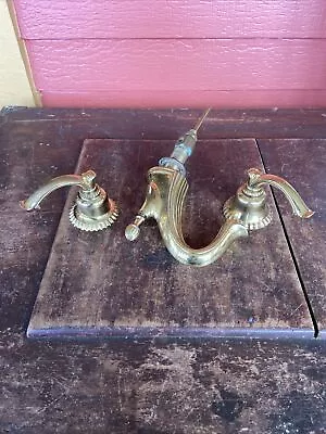 Vintage Fancy Brass Faucet Set Hot Cold Center Fill Drain Parts Restore • $49.99