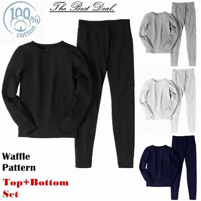 Mens 100% Cotton Waffle Knit Thermal Long Johns Warm Underwear Top+Pants 2PC Set • $15.88