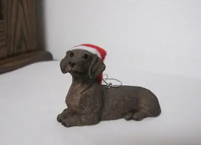 Resin Sitting Brown Dachshund With Santa Hat Ornament 3 ¼” • $4.95