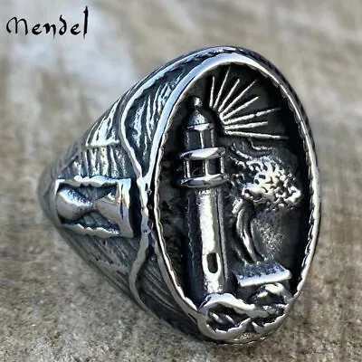 MENDEL Mens Stainless Steel Nautical Lighthouse Hourglass Marine Ring Size 7-15 • $11.99