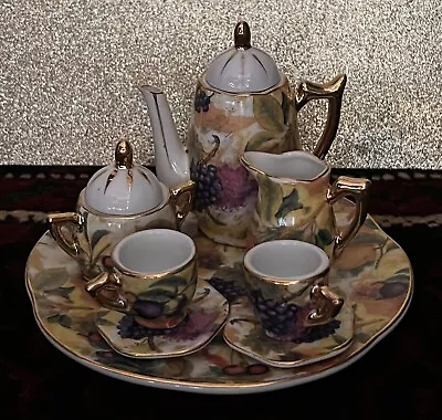 Classic Treasures Porcelain Collectable 10 Piece Mini Tea Set Fruit Design • $15