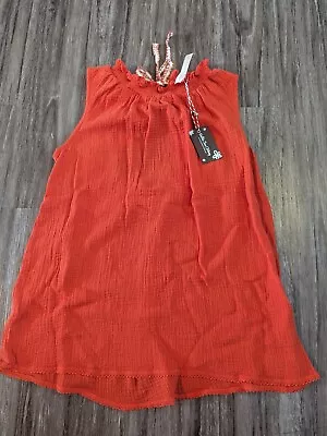 Matilda Jane Women Top Blouse Maui Tank Orange Gold Tie Back Size Small NWT • $19.99