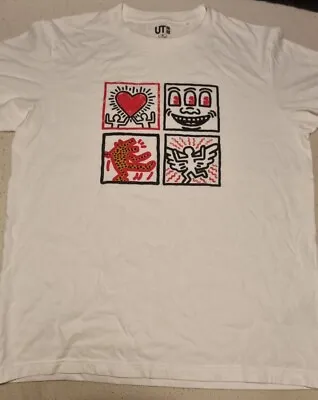 Keith Haring X Uniqlo UT White T-Shirt - Size Medium 20  P2P  • £8.11