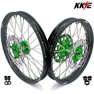 KKE 21/19 Dirt Bike Wheels For Kawasaki KX125 KX250 1993-2002 Rims Green Nipples • $699