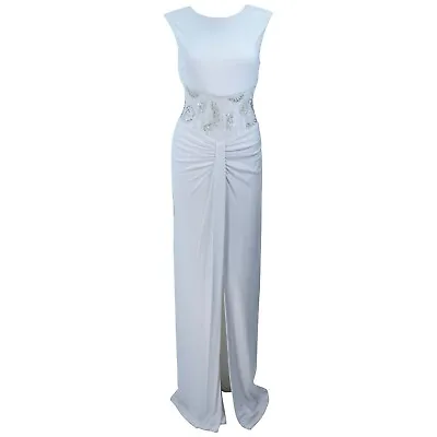 Vicky Tiel NWT Elegant IVORY Jersey Dress With Sheer Sequin Waist And Back • $49.99