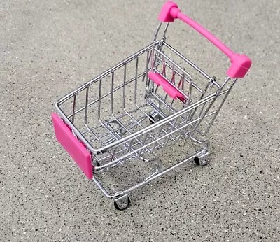 Mini Shopping Cart Metal Grocery Realistic Rolling Wheels Pink Handle • $11.99