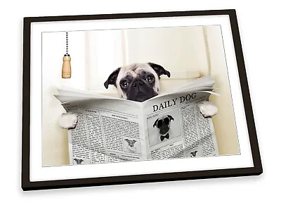£10.99 • Buy Pug Dog Newspaper Toilet FRAMED ART PRINT Picture Poster Artwork