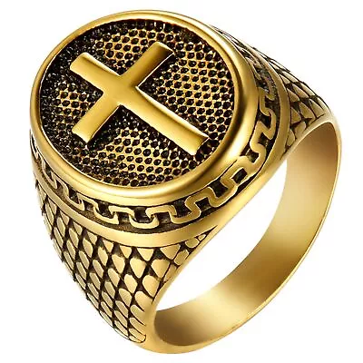 Mens Vintage Retro Stainless Steel Religious Christian Cross Ring Band Size 7-15 • $9.99