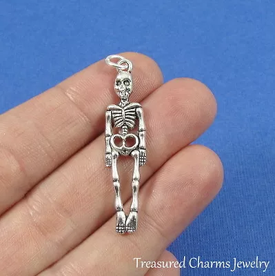 Silver Human Skeleton Charm - Halloween Skull And Bones Pendant NEW • $7.95