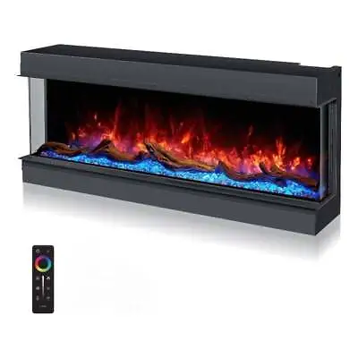 ALEXENT 3 Sided 80  Black Electric Fireplace WiFi Remote  LED Flame Color • $2548.31