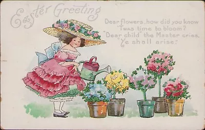 Easter Vintage Post Card 1911 Embossed Flowers Little Girl Silver Foil Stamp • $5.95