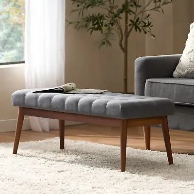 Flora Mid-Century Button Tufted Fabric Ottoman Bench With Tapered Legs • $126.76