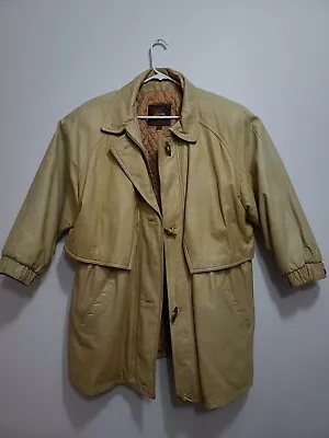 MENS VTG WILSONS ADVENTURE BOUND Tan LEATHER DBL BOMBER/MOTO JACKET (Size XL) • $54.69