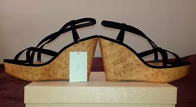 New H&M Platform Wedges Sandals Shoeshigh Heelscork&black Faux Suede6UK39EU • £9.99