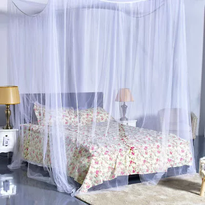 4 Corner Post Bed Canopy Mosquito Net Netting Bedding White Full Queen King Size • $19.99