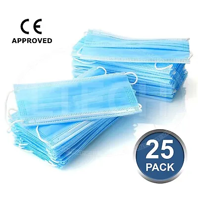 25 Non Surgical Masks 3Ply Face Mask Covering Protection Disposable NOSE CLIP UK • £2.99