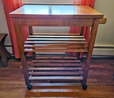 Nice Vintage Rolling Kitchen Utility Microwave Cart W/Towel Rack 36  T X 32  W • $140