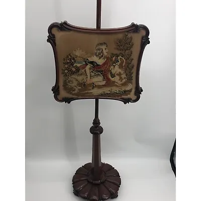 Antique Victorian Carved Walnut Needlepoint Fireplace Screen. • $995