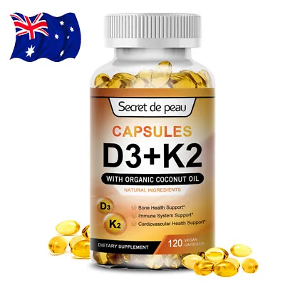 Vitamin D3+K2 (MK-7) 5000IU Pills Bone Teeth Heart Immune Support 120 Capsules • $22.98