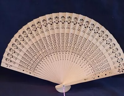 $21 • Buy Japanese Hand Folding Fan Sandalwood Openwork In Original Glass Box 7 