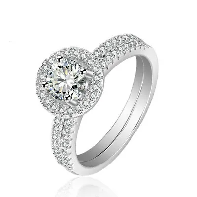 $27.99 • Buy Women's 925 Sterling Silver Lab Diamond Wedding Bridal Engagement Ring Set R42