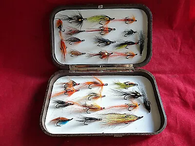 A Good Modern Hardy Neroda Drywet Fly Box + Collection Of Salmon Flies • $101.02