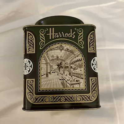 Vintage Tea Tin Harrods Metal Box Square Green • $12.99